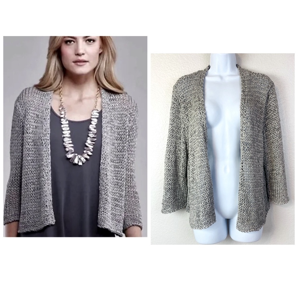 Eileen Fisher Grey Loose Open Knit 3/4 Sleeve Cardigan Size 1X